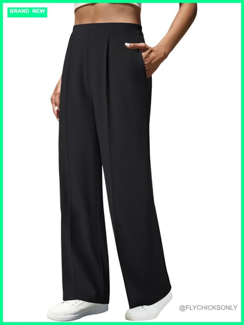 High Waist Wide Leg Trousers with Pockets Work Pants Stretchy Pull On